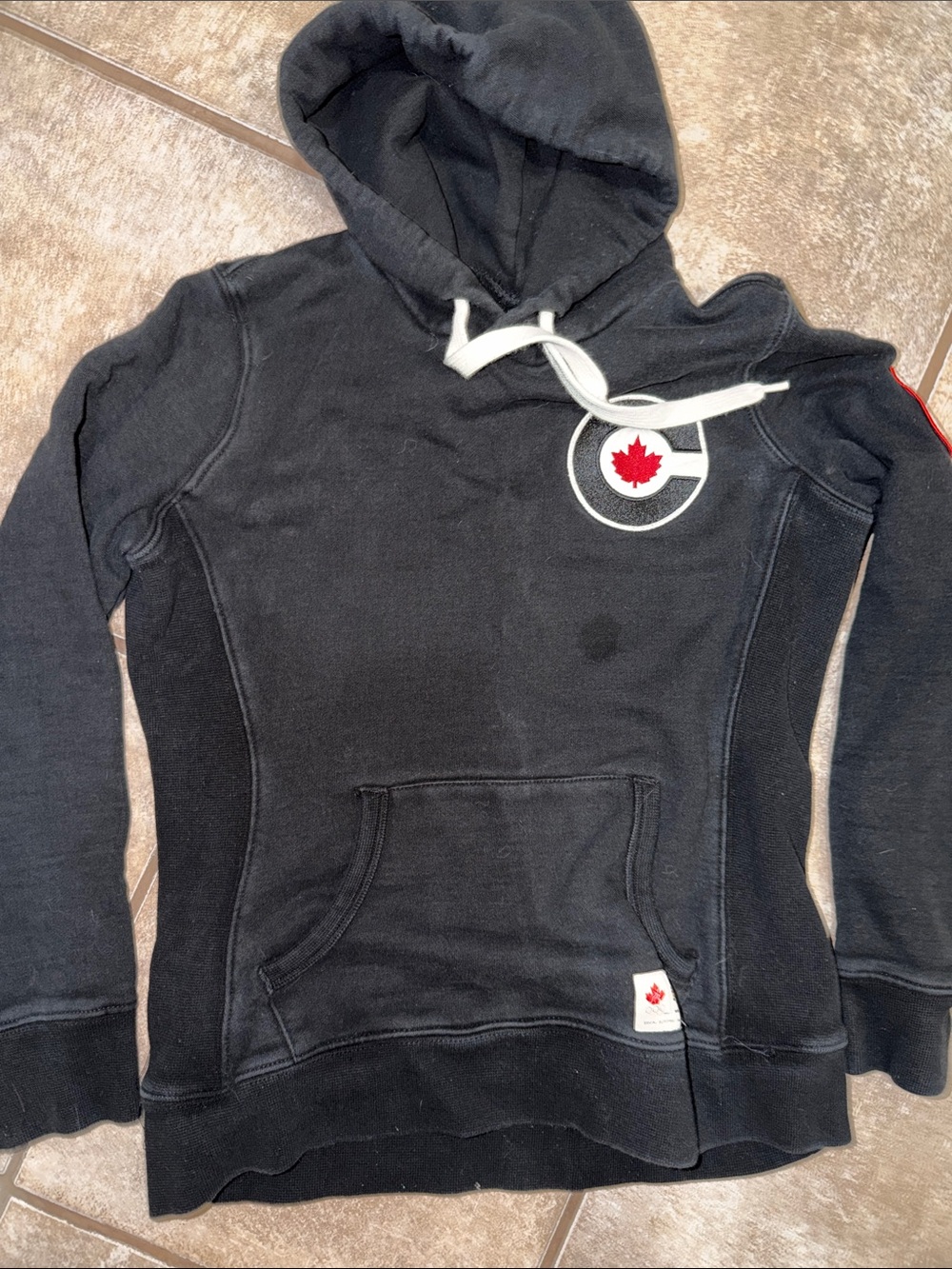 Men's Black Crewneck Hooded Sweater with Maple Emblem